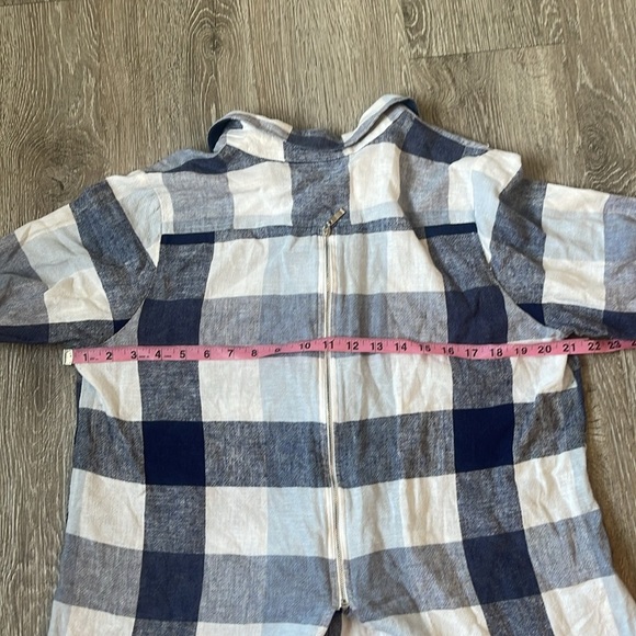 Soft Surroundings Carreaux Back Zip Linen Blend Plaid Shirt Blue White large - Picture 8 of 8
